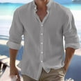 thumbnail image 2 of Men's Linen Shirt Summer Casual Long Sleeve Button Up Plain Collar Beach Wear Spring Daily Clothing For Foreign Trade Comfortable Breathable Lightweight Men's Lightweight Crewneck Tee Tops, 2 of 5