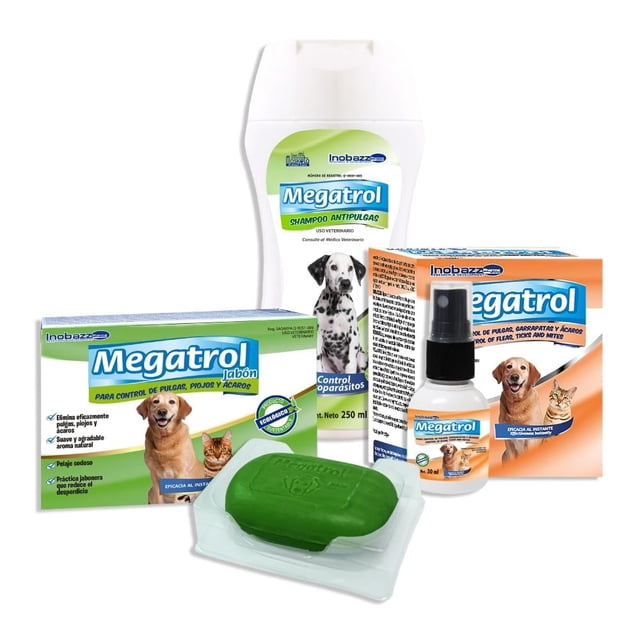 Pack de Limpieza Megatrol Spray, shampoo y jabón antipulgas 3 piezas