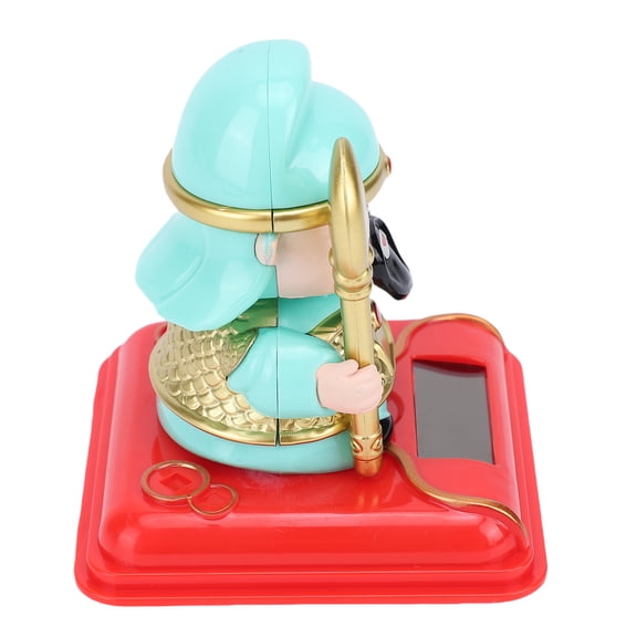 Riousery Solar Powered Guan Yu Statue with Dust Cover, Nodding Guan Gong Figurine, Fortune Feng Shui Decor Sculpture (3.15 in / 8 cm) - Green
