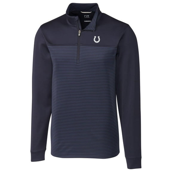 Men's Cutter & Buck Navy Indianapolis Colts Traverse Stripe Quarter-Zip Pullover Jacket