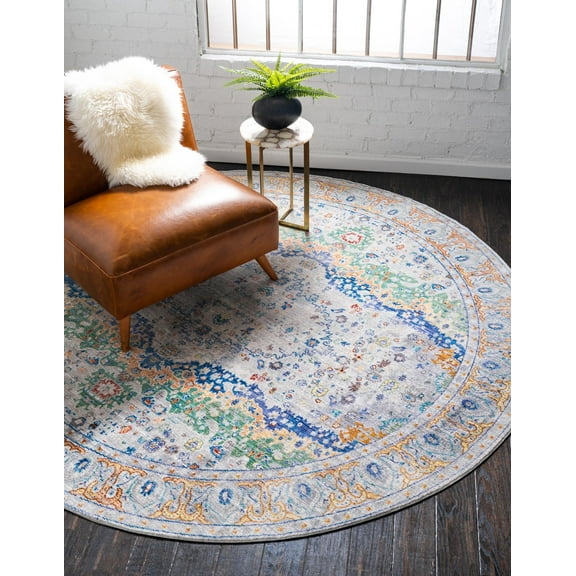 Unique Loom Austin Collection Area Rug - Voce (8' Round Light Gray/Blue)