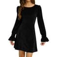 thumbnail image 3 of Black Dresses for Women - Women Casual Long Sleeve Dresses, Holiday Dresses for Women - Summer Flowy Crewneck A-Line Plain Midi Dress Black Size:L, 3 of 8