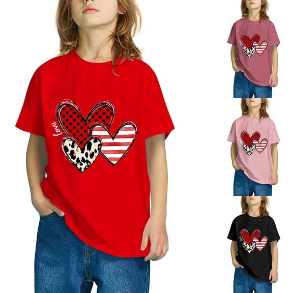 Lovzfmll Boys & Girls Valentine's Day Heart Tee, Cute Casual Short Sleeve Top, Love Print Fashion Play Shirt for Toddler 3-4 Years