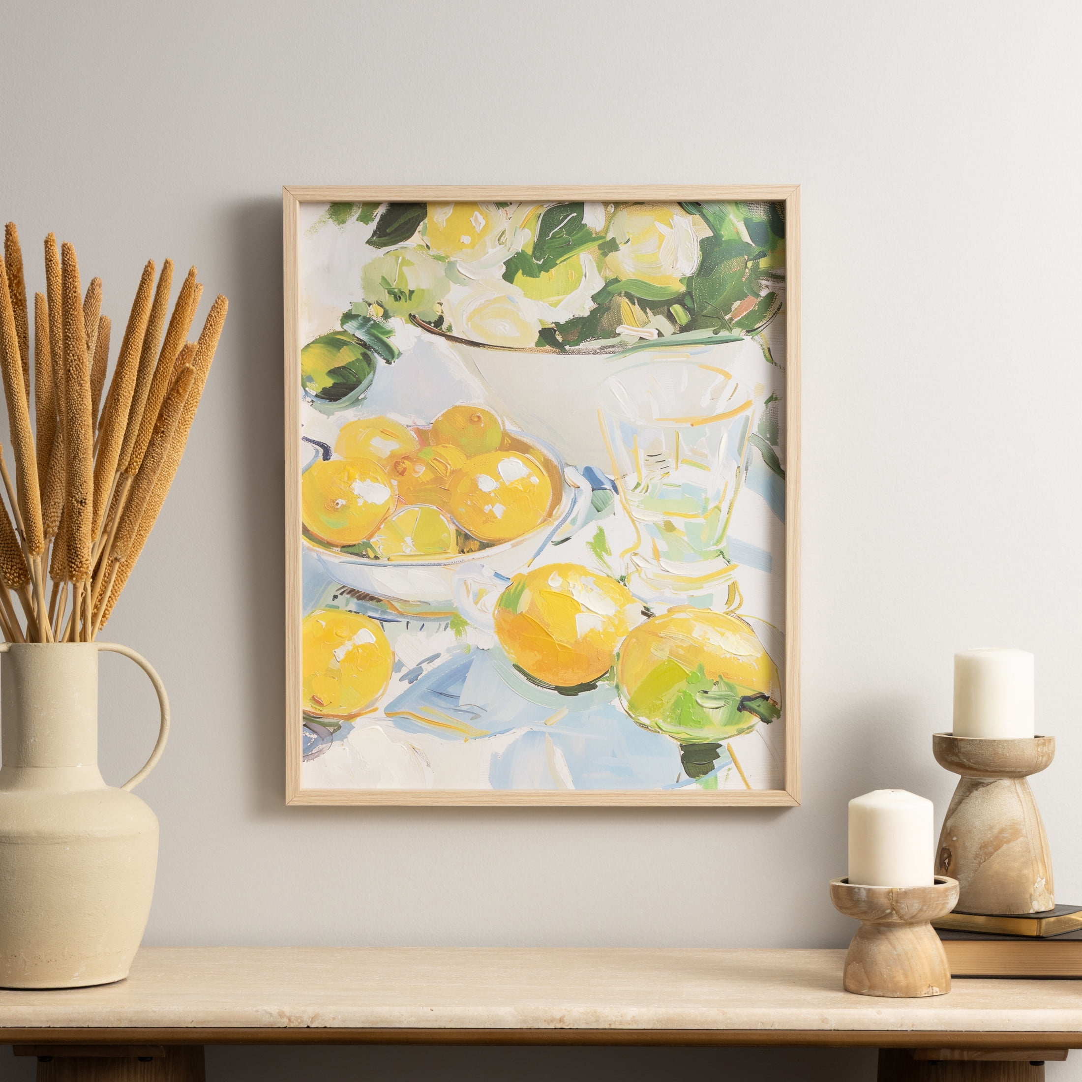 24" x 20" Lemon Fruit Framed Wall Art with Light Brown Frame, by DecMode