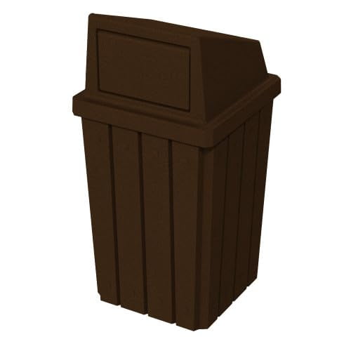 Sturdy Essentials 32 Gallon Square Slated 100% Recycled Plastic Heavy Duty Outdoor Trash Can with Push Top Lid - Brown Granite