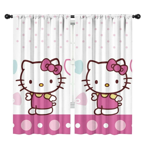 2 Panels Print Pattern Nursery Curtains Boys Girls Kids Hello Kawaii Cat Cute Window Drapes for Living Bedroom Playroom Room Decor Rod Pocket 42x84 Inch