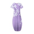 thumbnail image 3 of Levmjia Casual Dresses For Women Summer Floral Round Neck Short Sleeve Soft Polyester Stretchy Comfortable Beach Vacation Office Wear Multi Colors Available, 3 of 5