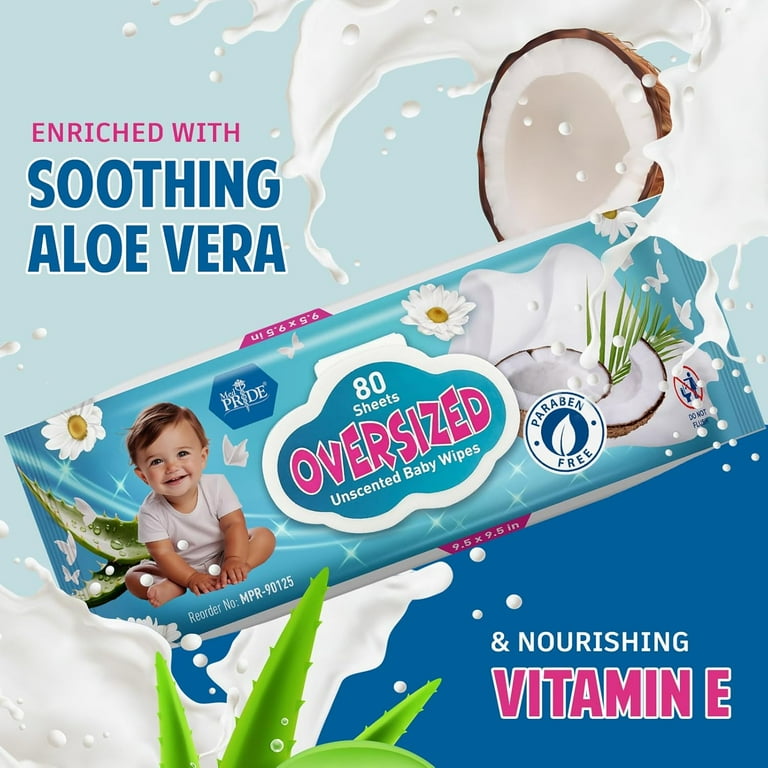 MedPride, Baby Wipes, 12-Pack, Unscented, Alcohol Free with Aloe