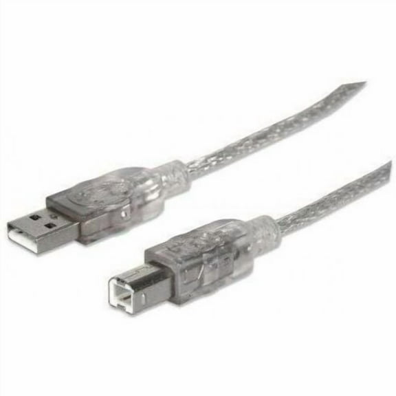 Manhattan Hi-Speed USB B Device Cable - USB-A Male to USB-B Male, 480 Mbps, 6 ft., Translucent Silver