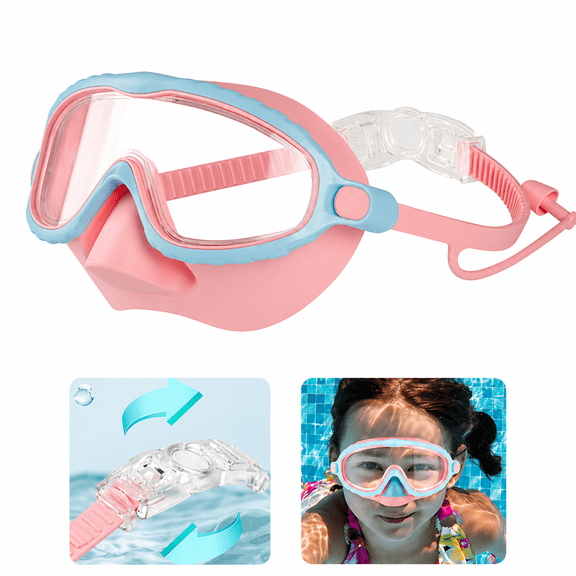 Kids Swim Goggles with Nose Cover, Anti-Fog No Leak Swim Mask, Wide View Silicone Swimming Goggles with Adjustable Strap for Boys Girls Youth