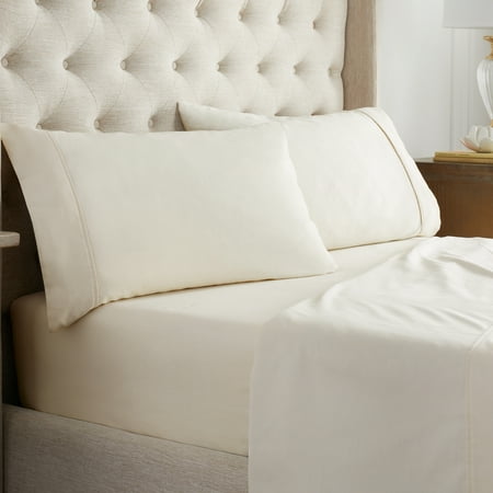 Waverly Solid Print Cotton 400 Thread Count Bed Sheet Set  Full  Beige  4-Pieces Bring color and comfort to your bed with the Waverly 100% Cotton Sateen 400 Thread Count Sheet Set. Made of luxuriously soft 100% Cotton Sateen  these 400 Thread Count Sheet sets are the perfect base layer to any Waverly bedding ensemble.