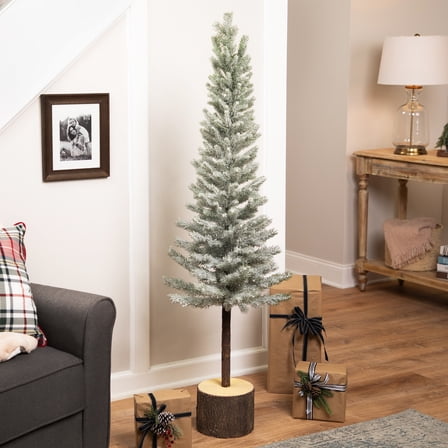 Northlight Slim Flocked Norfolk Pine Artificial Christmas Tree - 4.5’ - Unlit