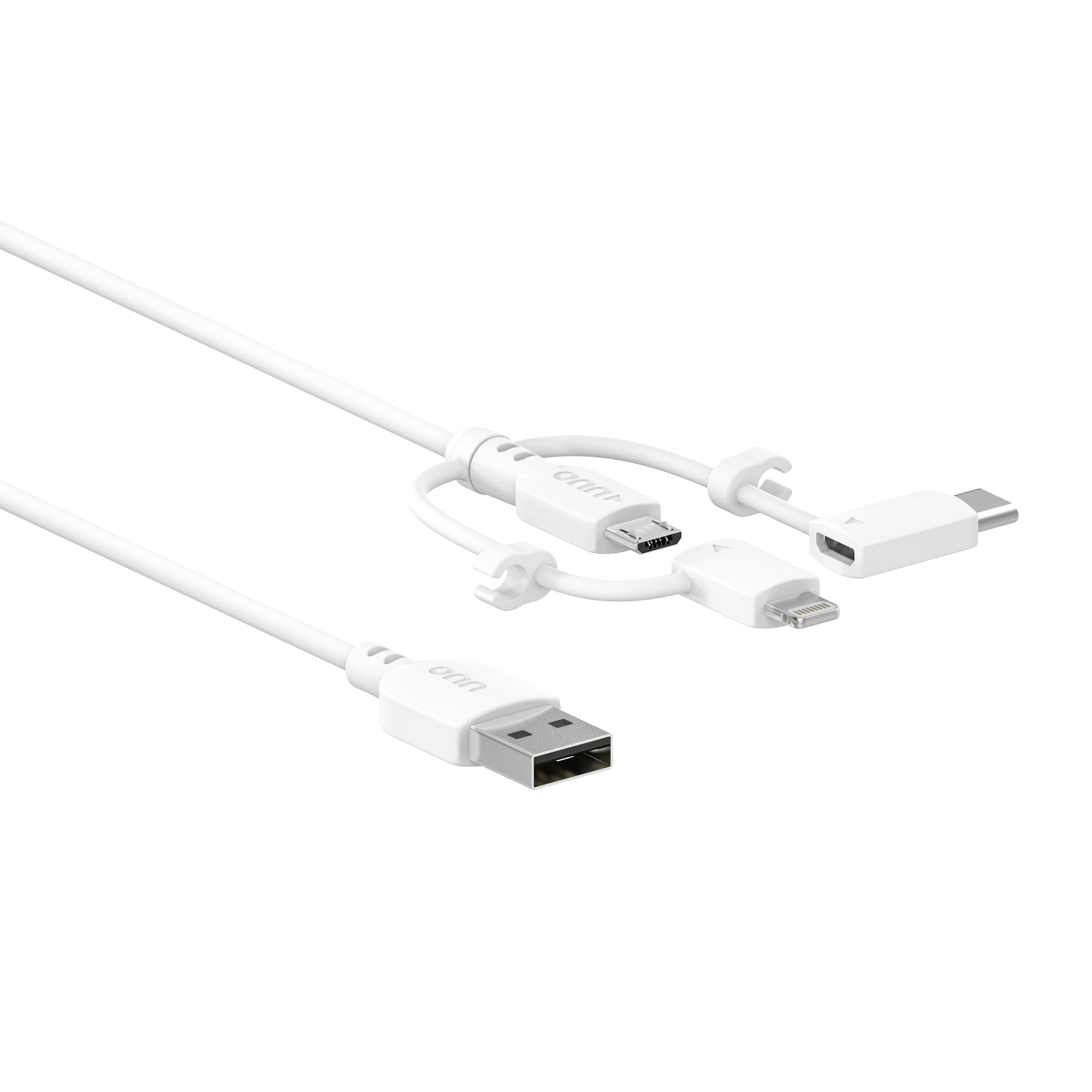 ONN 3 feet Tri-Tip to Lightning Micro USB Cable, White