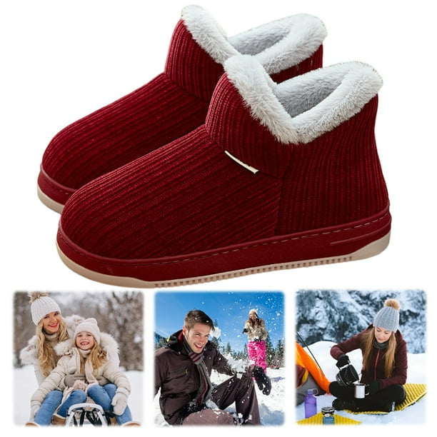 Zapatos Casa Tipo para Mujer Y Hombre Forro Felpa Tobillo Interior Exterior