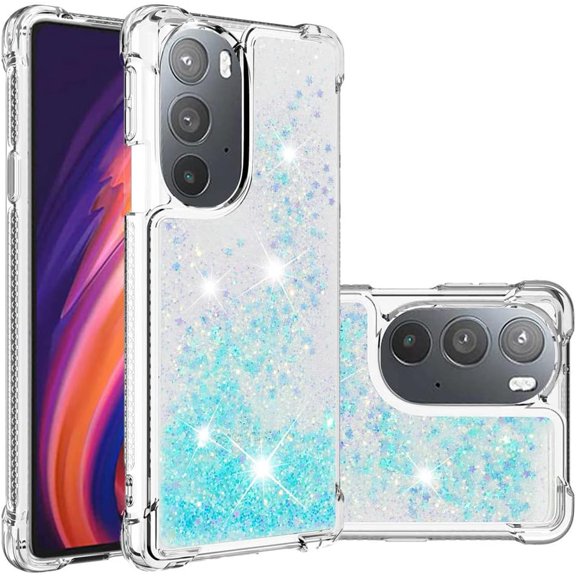 Compatible with Motorola Moto Edge Plus 2022 Case Glitter Liquid Cute Clear Phone Case Floating Quicksand Shockproof Protective Bumper Soft TPU Case for Moto Edge Plus 2022 5G Star Blue YB