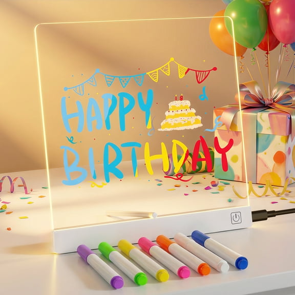 SaveJoy 7.9"X7.9" LED Drawing Message Board, LED Light-Up Dry Erase Board with 7-Color, Glow Neon Doodle Night Lights