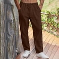 thumbnail image 6 of Mens Casual Linen Pants Loose Fit Elastic Drawstring Waist Straight-Legs Summer Yoga Beach Long Pants Big and Tall, 6 of 6