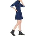 thumbnail image 4 of Women's Denim Dress Button Down Collar V Neck Long Sleeve A-line Cotton Jean Dress XS Deep Blue, 4 of 8
