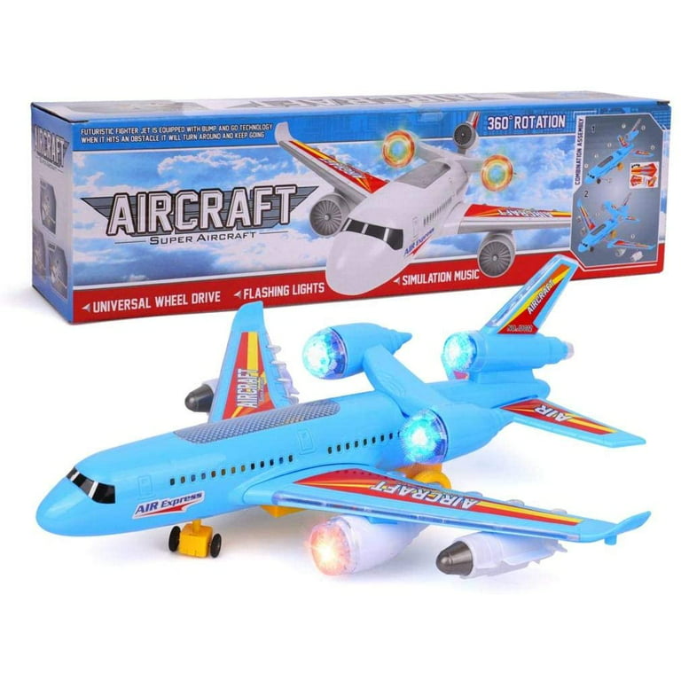 2 Pack Airplane Toys for Kids, Bump and Go Action, Toddler Toy Plane with LED Flashing Lights and Sounds for Boys & Girls 3 -12 Years Old, Blue