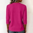 thumbnail image 4 of T-Shirts for Women 3/4 Sleeve Crew Neck Basic Solid Color Tops Soft Cotton Blend Summer Casual Layering Shirts Hot Pink L, 4 of 6