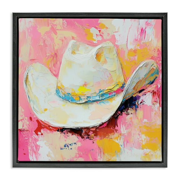Stupell Industries Painterly Brushed Cowgirl Hat Fashion Painting Black Floater Framed Canvas Art Print Wall Art, 18 x 18