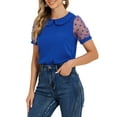 thumbnail image 4 of INSPIRE CHIC Women's Top Peter Pan Collar Mesh Puff Short Sleeve Vintage Polka Dots Blouse XL Royal Blue, 4 of 6