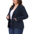 thumbnail image 4 of Blazer de mujer plus size Agnes Orinda de manga larga, con botones y abertura frontal, chaqueta de negocios casual con bolsillos, 1X azul marino, 4 of 6