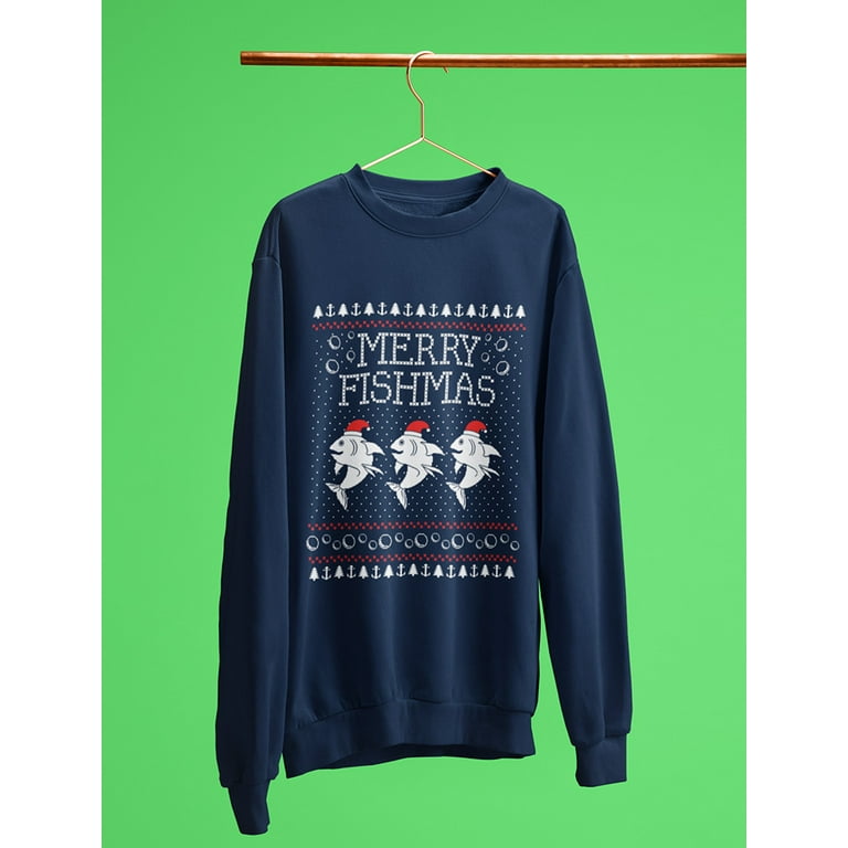 Tstars Mens Ugly Christmas Sweater Merry Fishmas Fishing Christmas Gift  Funny Humor Holiday Shirts Xmas Party Christmas Gifts for Him Sweatshirt  Ugly Xmas Sweater 