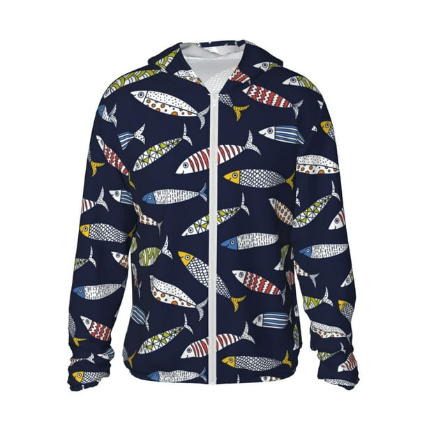 Fotbe Sardine Chaqueta con Protección Solar UPF 50+ para Hombre y Mujer, Camisa con Capucha y Bolsillos-XX-Large