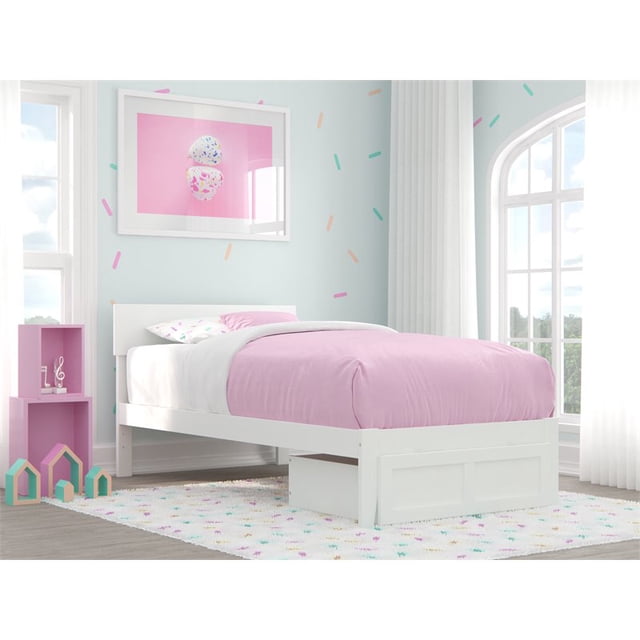 AFI Boston Solid Wood Modern Twin Bed with Foot Drawer in White