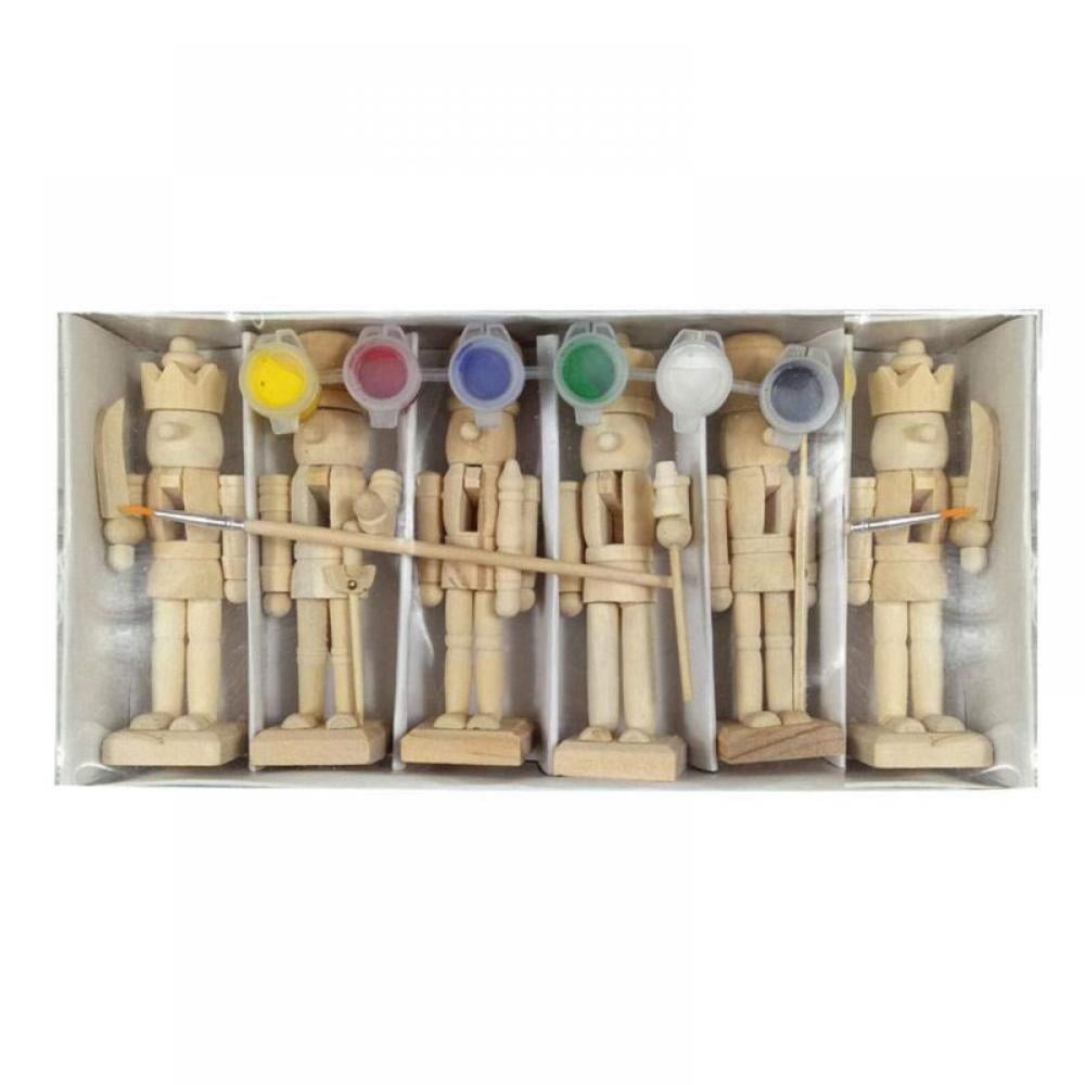 6 Pcs Unpainted Wooden Nutcracker Figurines DIY Blank Craft Kit for Christmas Ornaments
