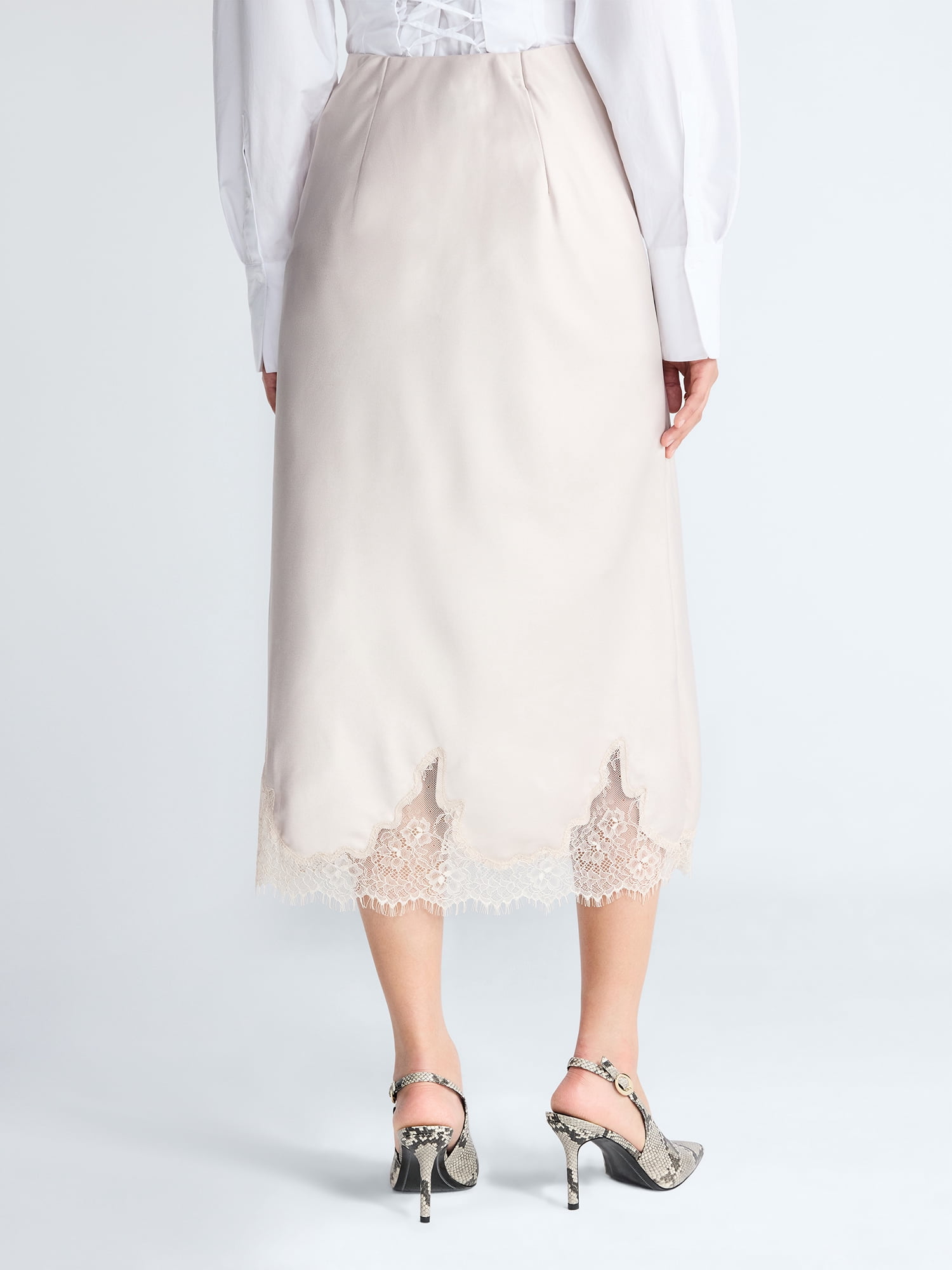 Scoop Women's Midi Slip Skirt with Lace Trim, Sizes XS-XXL