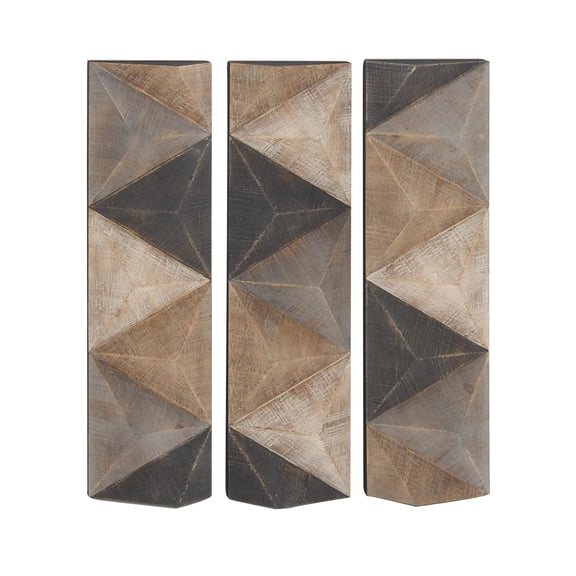 DecMode Farmhouse Carved Wood Triangle Tiles Pattern Wall Décor with Brown/Gray Finish, 11"W x 36"H