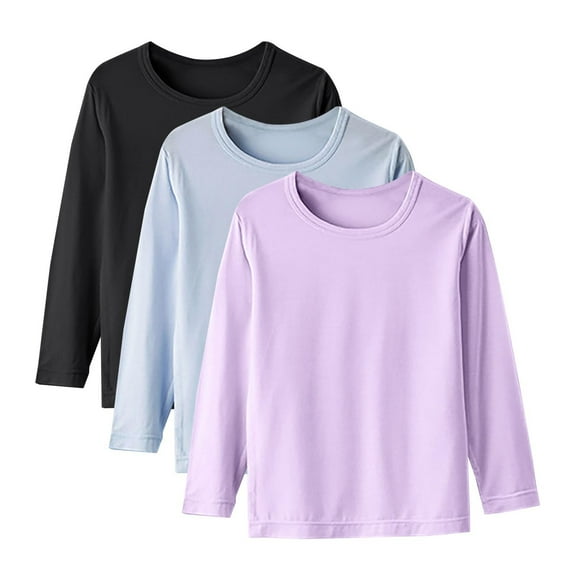 Ugoldhm T Shirts for Boys Girls Crewneck Solid Color Soft Modal Shirts Fall Winter Warm Kids Undershirts
