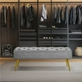 thumbnail image 4 of PetFurnishn Modern Ottoman Bench Velvet Footstool Bench Upholstered Footrest Stool Entryway, Materials-velvet/ lamb wool (ivory), foam, plywood, metal, 45 × 16 × 17"(L × W × H), Gray, 4 of 10
