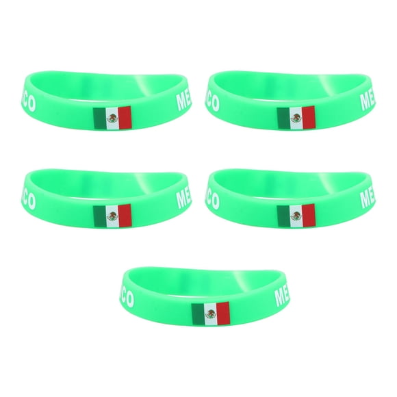 Pulsera impresa con bandera de país de 5 piezas Pulsera deportiva de silicona elegante Pulsera de anillo de mano para juego deportivo Partido de fútbol (México)