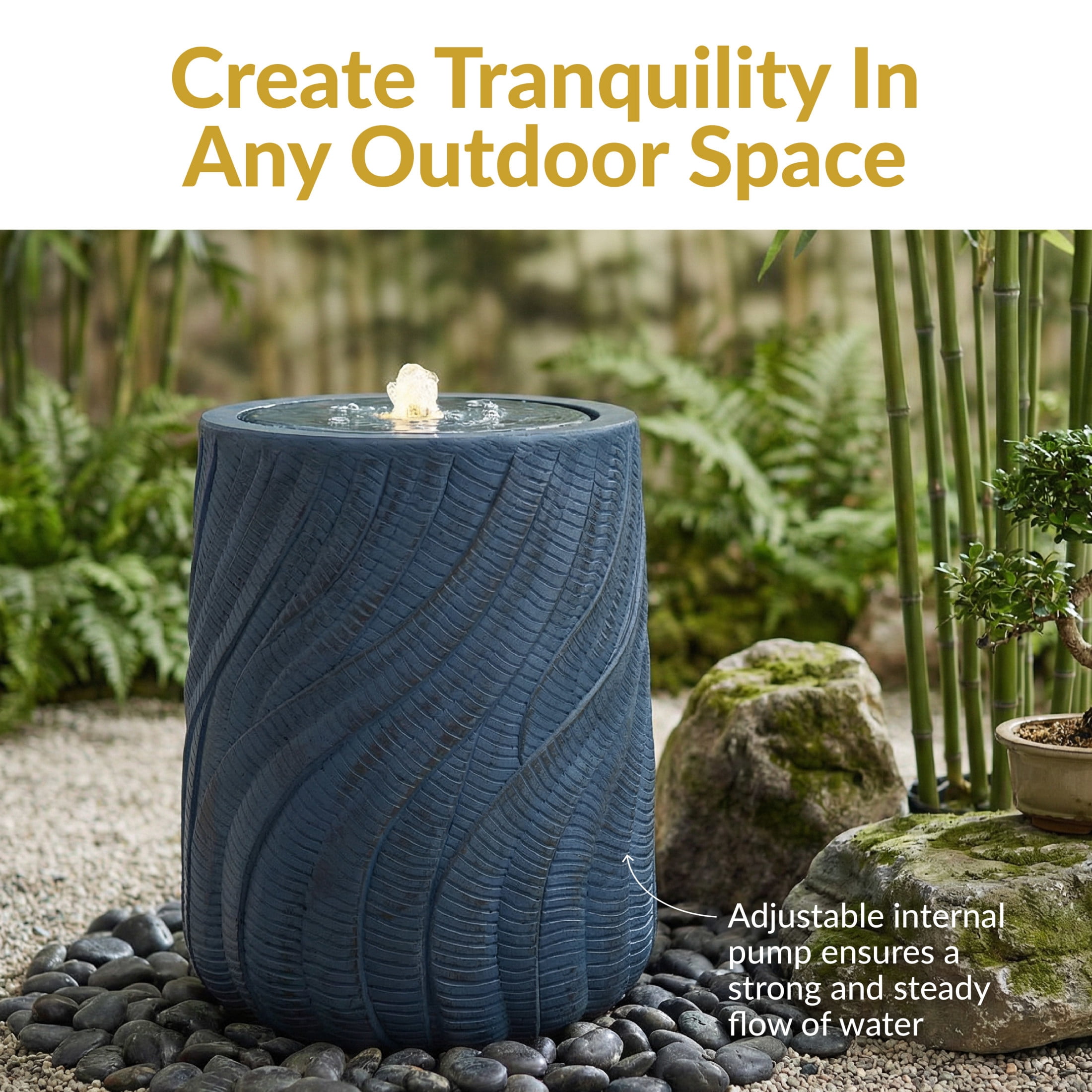 Sunnydaze Textured Spiral Blue Outdoor Bubble Fountain, LED Light