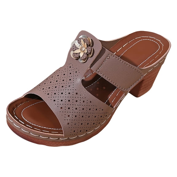YLYL Womens Sandals Open Toe Ankle Strap Chunky Mid Heel Slip on Comfortable Casual Summer Slippers