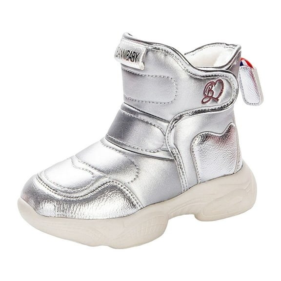 Quealent Boys Girls Snow Boots Waterproof Outdoor Toddler Snow Boots Warm Cozy Faux Furry Lining, Anti-Slip Ankle Winter Boots for Toddler/Little/Big Kids Silver for Size 1