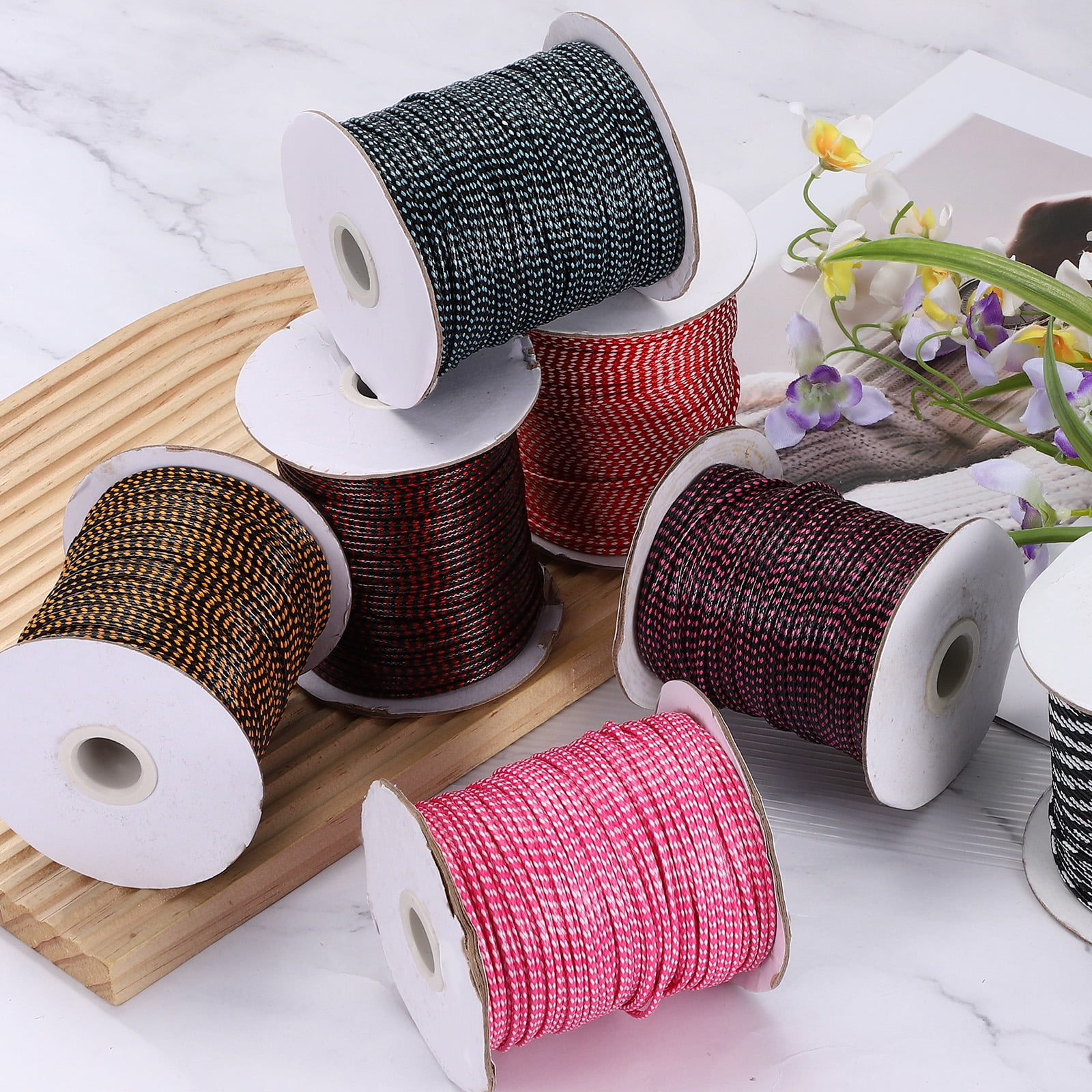 Waxed Cord 2mm Waxed Thread 87 Yard Wax String Leather Cord for Bracelet Making, Necklaces, Beading, Jewelry Making and DIY Crafts(Red/White)