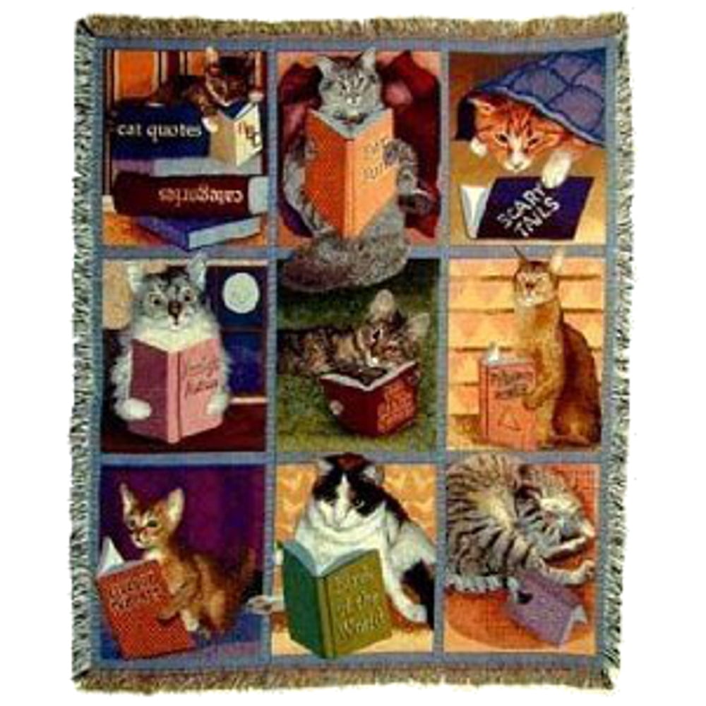 Cats with Books Tapestry Throw Blanket Afghan