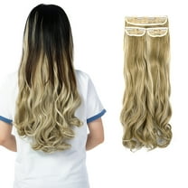 SHCKE Clip in Hair Extensions 24" Curly Hair Extension 3Pcs Ash Blonde Mix Bleach Blonde Clip On Hair Extensions Heat Resistant Synthetic Fiber Hair Pieces for Women