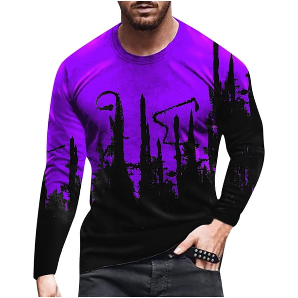 Moda hombres casual manga larga impresa cuello redondo blusa manga larga camiseta tops Pompotops oipoqjl4613
