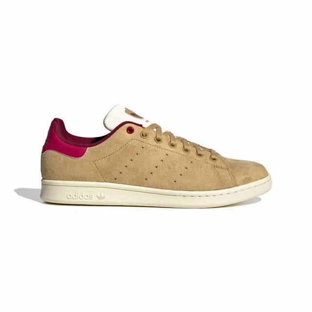 Size 6.5- Adi-das Men’s Stan Smith Shoes, Golden Beige/Cream White/Burgundy.