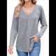 thumbnail image 3 of Camisetas de Larga para Mujer, Cuello en V, Suaves, Básicas, Holgadas, Informales, Moda de Otoño. Gris L, 3 of 10