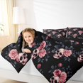 thumbnail image 3 of Homewish Gothic Halloween Skull Queen Comforter Set,Pink Rose Branch Print Comforter Sets Queen,Black Dusty Rose,Black Reversible,3-Piece,1 Comforter and 2 Pillowcases, 3 of 7