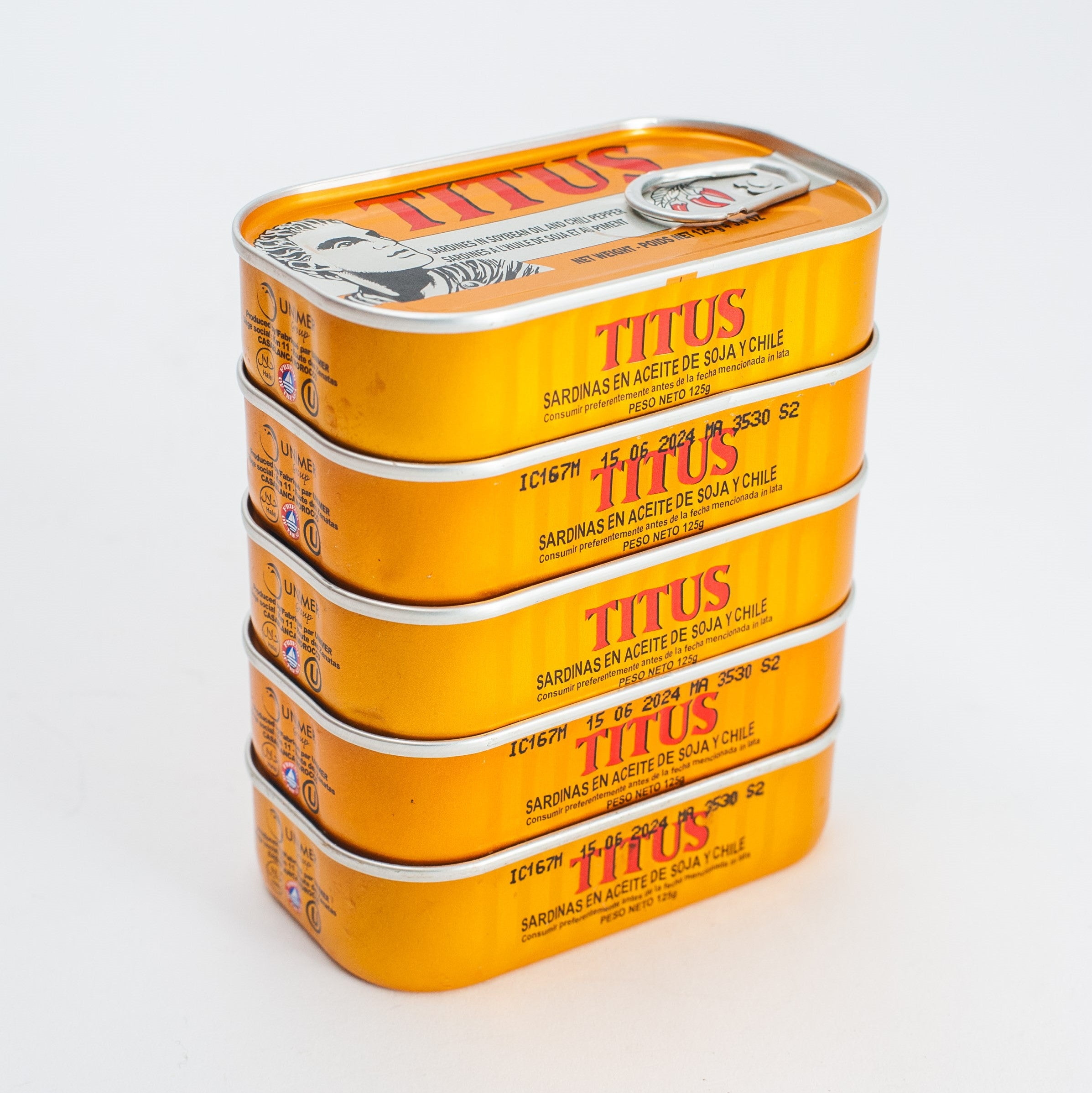 African Delights Titus Sardines in Soybean Oil - Spicy,  625g (Pack of 5)