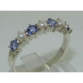 thumbnail image 2 of LBG 925 Sterling Silver Cultured Pearl & Tanzanite Womans Eternity Ring - Size 9.75, 2 of 6