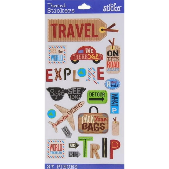 Sticko Solid Multicolor Classic Happy Traveling Vinyl Stickers, 27 Piece