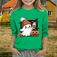 thumbnail image 2 of Mercatoo Boys Girls Halloween Shirt Kids Cute G𝗵𝐨st Graphic Tops 3/4 Sleeve Crewneck Shirts Cotton 𝐀thletic Letter Tee, 2 of 4